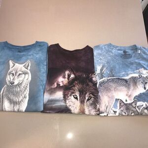 3 Vtg 90s 00s Tie Dye Wolves Howling Nature Animal Print T Shirt Size XL